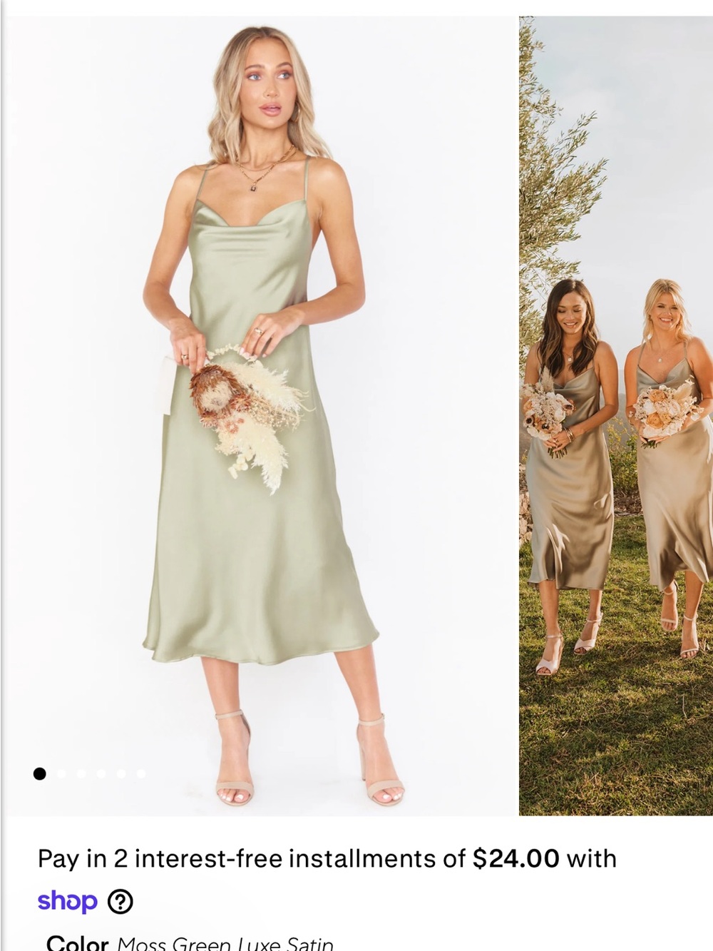 Show Me Your MuMu Moss Green Satin Midi Slip Dress